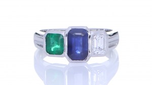 Blue Sapphire, Green Sapphire And A Diamond Ring