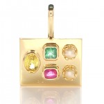 Green And Yellow Sapphire With Ruby And 2 White Pearls