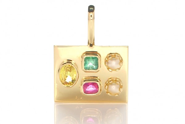 Green And Yellow Sapphire With Ruby And 2 White Pearls