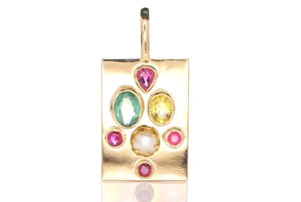 Red, Green And Yellow Sapphire Gold Pendant
