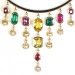 White Pearls With Yellow, Green And Ruby Sapphires