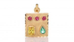 Yellow Sapphire, Green Sapphire With 3 Rubies