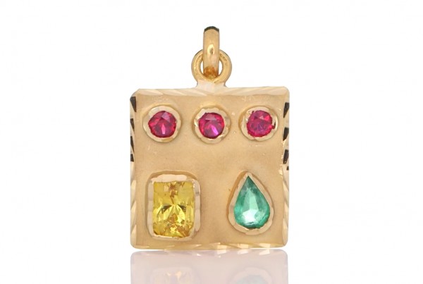 Yellow Sapphire, Green Sapphire With 3 Rubies
