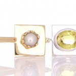 White Pearl Placed on A Golden Pendant Attached With A Yellow Sapphire Placed On A Silver Pendant