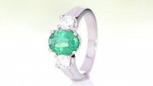 Emerald With Two Diamonds