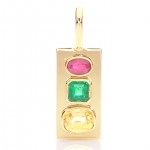 Green Emerald, Ruby And A Golden Sapphire Placed In A Golden Pendant