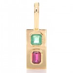 Green Emerald With Ruby Placed In A Golden Pendant