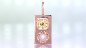 Yellow Sapphire With A White Pearl Mounted On A Golden Pendant
