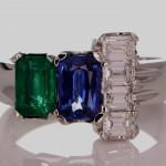 Four Diamonds With Green Emerald And A Blue Sapphire