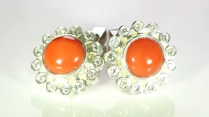 Real Sea Red Corals And Diamonds Cufflinks In Silver