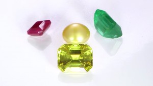 Yellow Sapphire, Ruby, Emerald And Real Salt Water Pearl