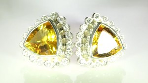 Yellow Sapphires And Diamonds Cufflinks Bespoke Design In Silver