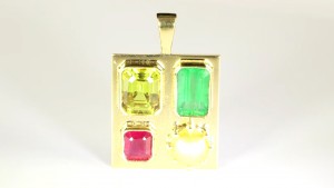 two Yellow Sapphires With Ruby & A Green Emerald Mounted On A Golden Pendant