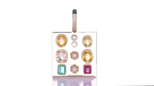 Golden Pendant With 4 Yellow Sapphire, Green Emerald, Ruby 2 Diamonds and 2 White Pearls | Prakash Gems