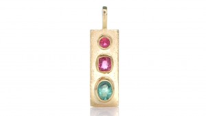 Golden Pendant With Green Emerald, and 2 Rubies
