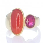 Golden Ring With Red Sea Coral And A Ruby