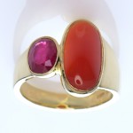 Golden Ring With Red Sea Coral And A Ruby