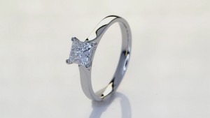 White Square Diamond Ring Mounted On A Platinum Ring