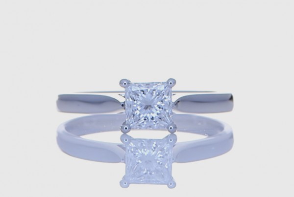 White Square Diamond Ring Mounted On A Platinum Ring