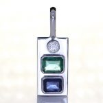 A Diamond, Green Emerald & Blue Sapphire Mounted Onto Platinum Pendant
