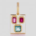 Two Rubies And A Green Emerald Mounted On A Golden Pendant