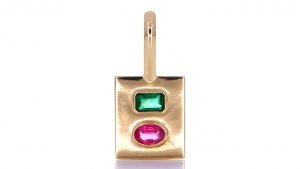 Golden Pendant With Green Emerald And A Ruby