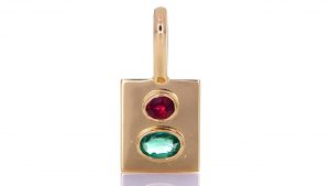 Golden Pendant With Green Sapphire And A Ruby