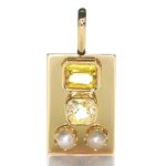 Golden Pendant With Two Yellow Sapphires And Two White Pearls
