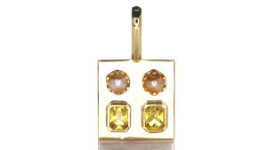 Golden Pendant With Two Yellow Sapphires And Two White Pearls