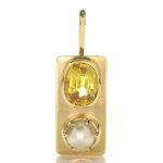 Golden Pendant With Golden Sapphire And A White Pearl