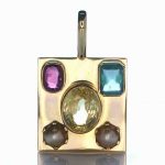Gold Pendant With 2x Real Salt Water Pearl, Golden Yellow Sapphire, Emerald and Ruby