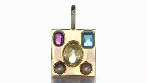 Gold Pendant With 2x Real Salt Water Pearl, Golden Yellow Sapphire, Emerald and Ruby