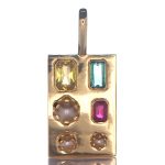Golden Pendant With Yellow Sapphire, Green Emerald, Ruby And 3 Real Salt Water Pearls
