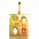 Golden Pendant With Yellow Sapphire, Green Sapphire, Ruby & Real Water Salt
