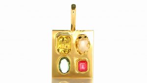 Golden Pendant With Yellow Sapphire, Green Sapphire, Ruby & Real Water Salt