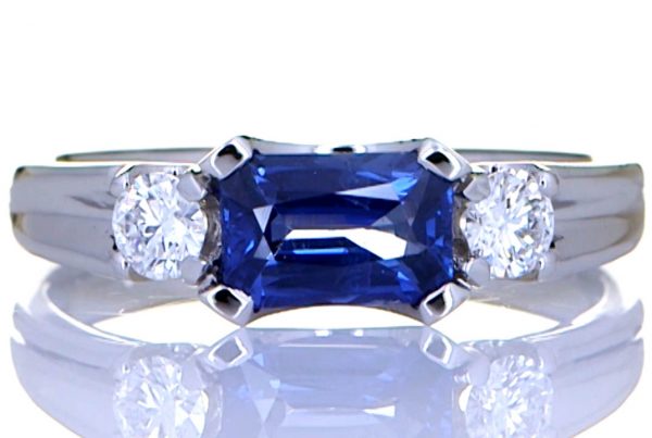 Platinum Ring With Two Diamonds & Blue Sapphire