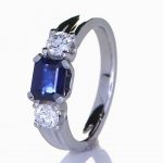 Platinum Ring With Two Diamonds & Blue Sapphire