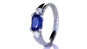 Platinum Ring With Two Diamonds & Blue Sapphire | Prakash Gems