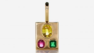 Golden Pendant With Ruby, Yellow Sapphire And A Green Emerald