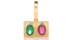 Golden Pendant With Emerald And A Ruby