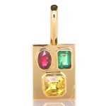 Golden Pendant With Green Emerald, A Ruby. And A Yellow Sapphire