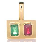 Golden Pendant With Green Emerald With A Ruby