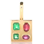 Golden Pendant With Two Green Emeralds And Two Rubies