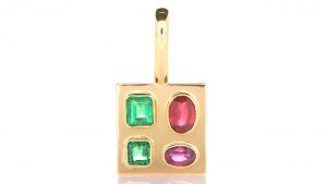 Golden Pendant With Two Green Emeralds And Two Rubies