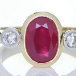 Golden Ring With A Ruby And Two Diamonds
